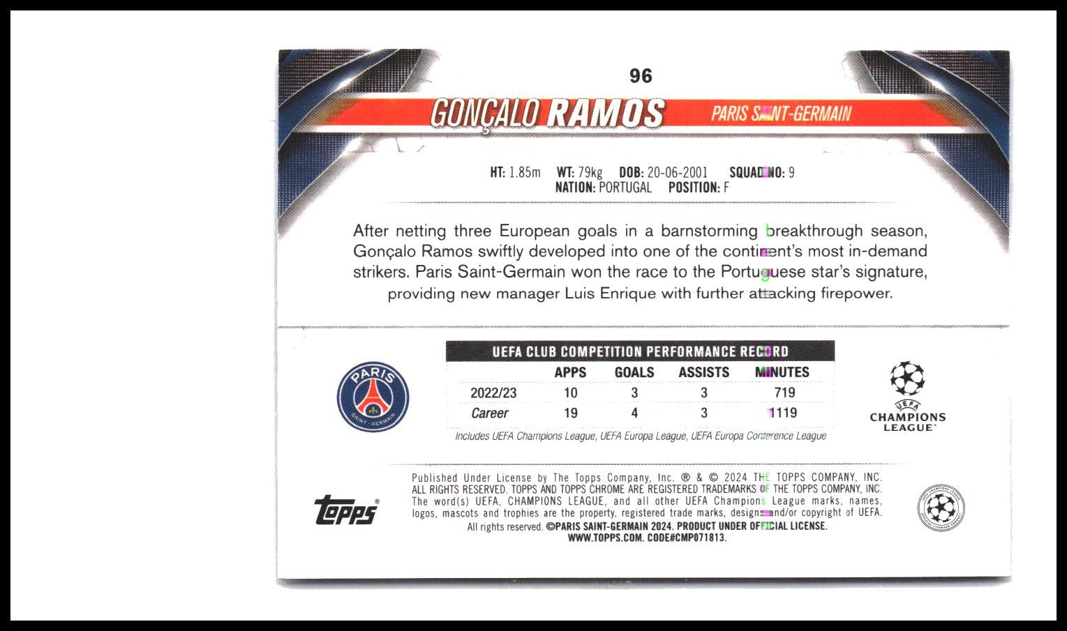Gonçalo Ramos #96 2023-24 Topps UEFA Club Competitions