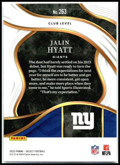 2023 Panini Select #263 Jalin Hyatt Rookie New York Giants