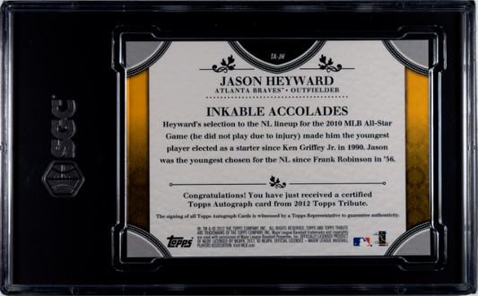 2012 Topps Tribute Auto. Orange #TA-JH Jason Heyward Atlanta Braves SGC 10