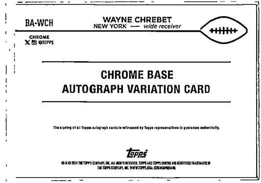 2024 Topps Chrome Autographs Blue Refractor #BA-WCH Wayne Chrebet Auto Jets