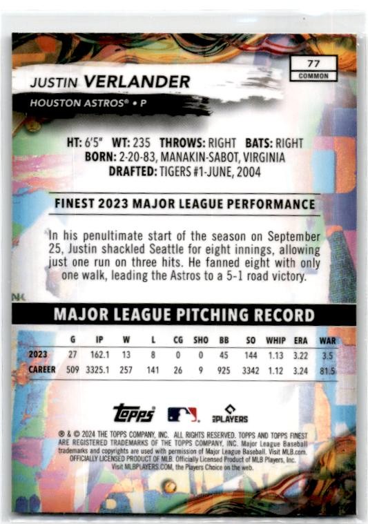 2024 Finest #77 Justin Verlander Houston Astros