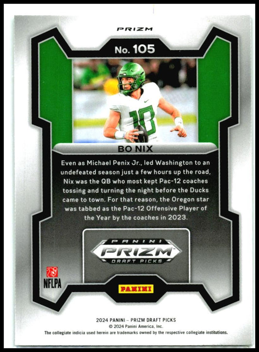 2024 Panini Prizm Draft Picks Green #105 Bo Nix Oregon Ducks