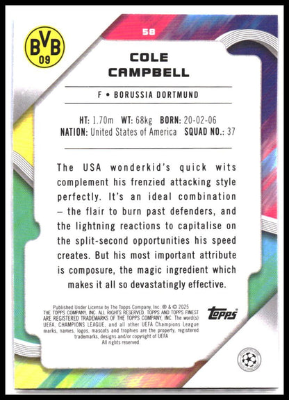 Cole Campbell #58 2024-25 Finest UEFA Club Competitions Rookie