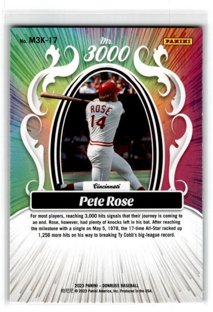 2023 Donruss Mr. 3000 Pink ##M3K-17 Pete Rose Cincinnati Reds.