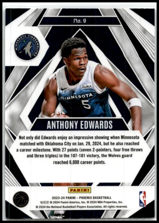 2023-24 Panini Phoenix Paragon #9 Anthony Edwards Minnesota Timberwolves
