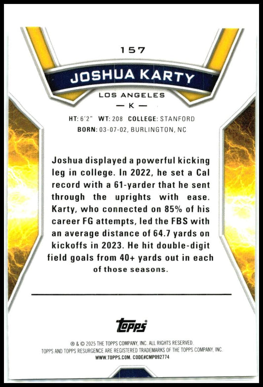 2024 Topps Resurgence #157 Joshua Karty Rookie Los Angeles Rams