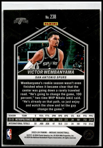 2023-24 Panini Mosaic #238 Victor Wembanyama Rookie San Antonio Spurs