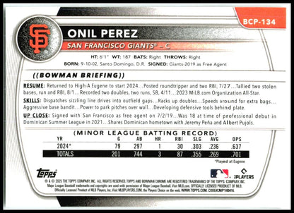 2025 Bowman Chrome Prospects #BCP-134 Onil Perez San Francisco Giants