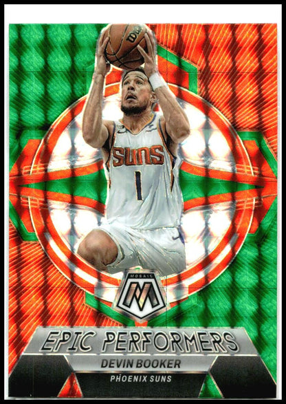2022-23 Panini Mosaic Epic Performers Mosaic Green #10 Devin Booker Phoenix Suns