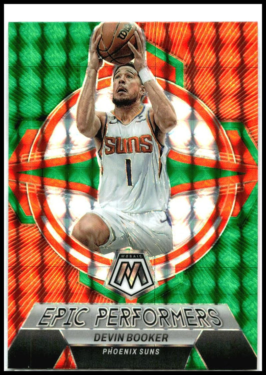 2022-23 Panini Mosaic Epic Performers Mosaic Green #10 Devin Booker Phoenix Suns