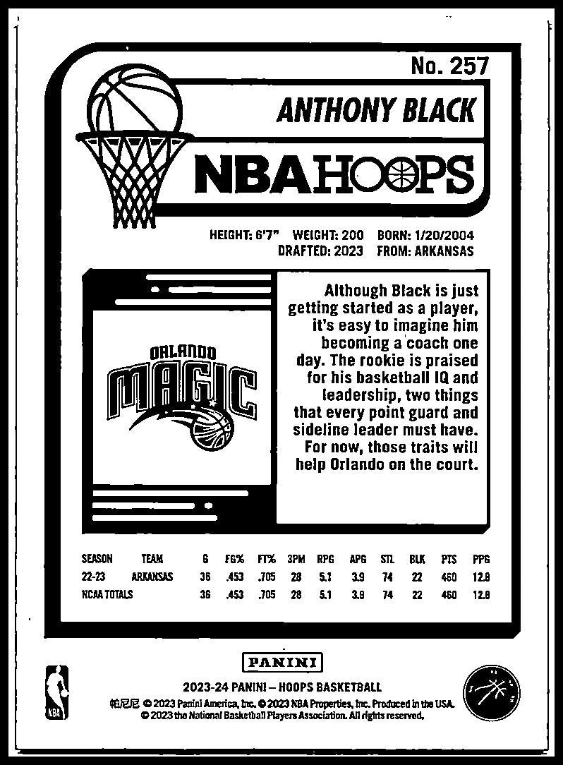 2023-24 Hoops Blue #257 Anthony Black Rookie Orlando Magic