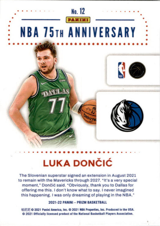2021-22 Panini Prizm Luka Doncic 75th Anniversary Edition #12 Dallas Mavericks