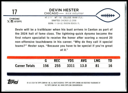 2024 Topps Chrome #17 Devin Hester Chicago Bears