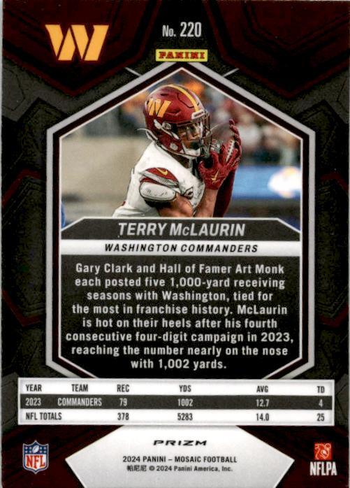 2024 Panini Mosaic Mosaic Reactive Blue #220 Terry McLaurin Commanders