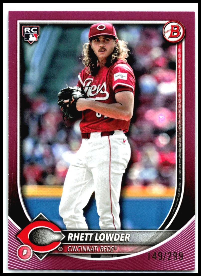2025 Bowman Fuchsia #6 Rhett Lowder Rookie #/299 Cincinnati Reds