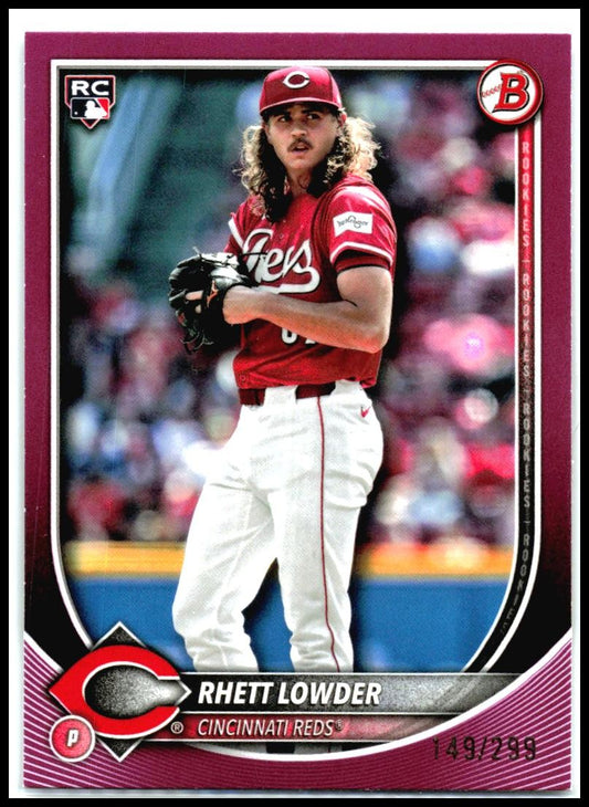 2025 Bowman Fuchsia #6 Rhett Lowder Rookie #/299 Cincinnati Reds