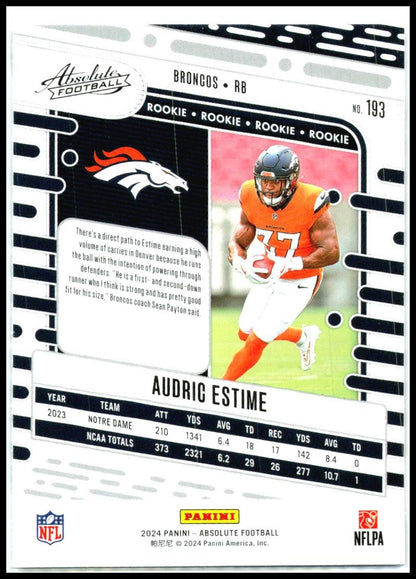 2024 Panini Absolute #193 Audric Estime Denver Broncos