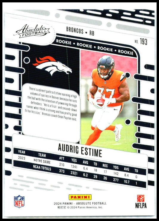 2024 Panini Absolute #193 Audric Estime Denver Broncos