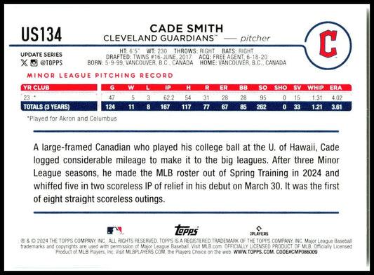 2024 Topps #USC134 Cade Smith Cleveland Guardians