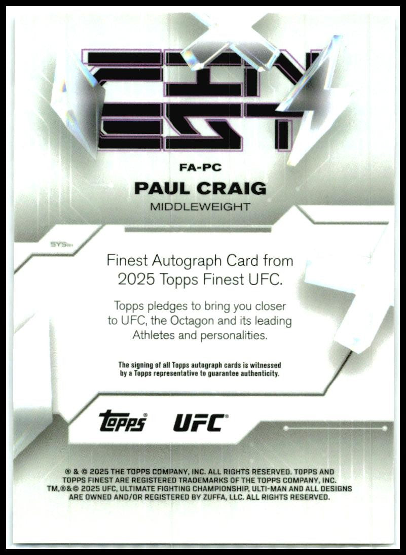 2025 Topps Finest UFC - Finest Auto Blue Checkerboard #FA-PC Paul Craig Auto /75