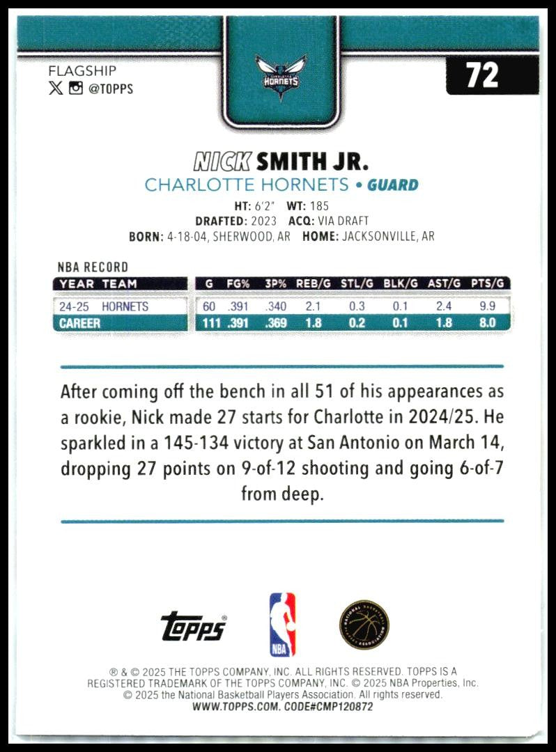 2025-26 Topps Season Tip Off #72 Nick Smith Jr. Charlotte Hornets