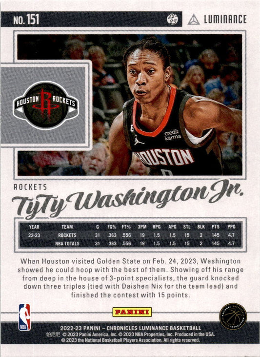 2022-23 Panini Chronicles #151 TyTy Washington Jr. Rookie Houston Rockets