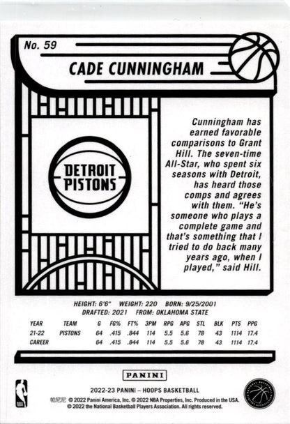 2022-23 Hoops #59 Cade Cunningham Detroit Pistons