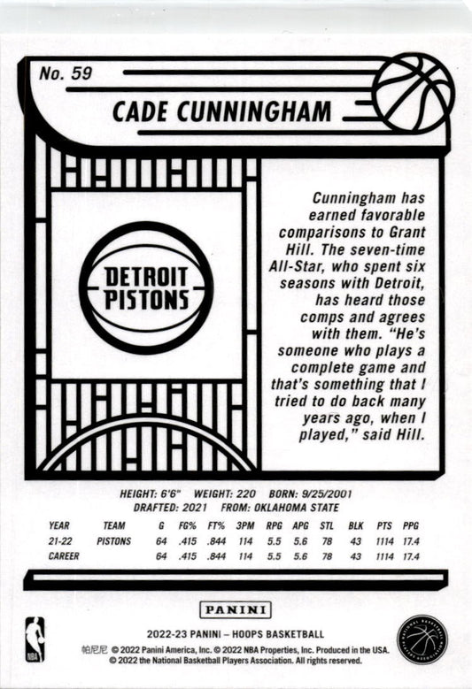 2022-23 Hoops #59 Cade Cunningham Detroit Pistons