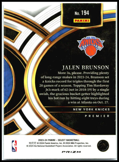 2023-24 Panini Select Blue Cracked Ice Prizms #194 Jalen Brunson New York Knicks