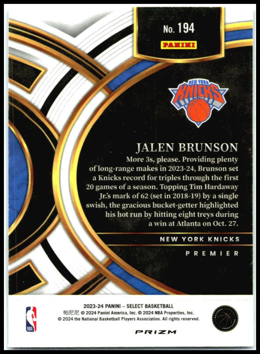2023-24 Panini Select Blue Cracked Ice Prizms #194 Jalen Brunson New York Knicks