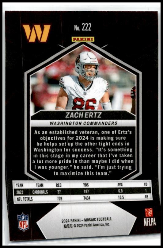 2024 Panini Mosaic #222 Zach Ertz Washington Commanders