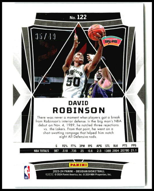 2023-24 Panini Obsidian Electric Etch Purple Flood /49 #122 David Robinson Spurs