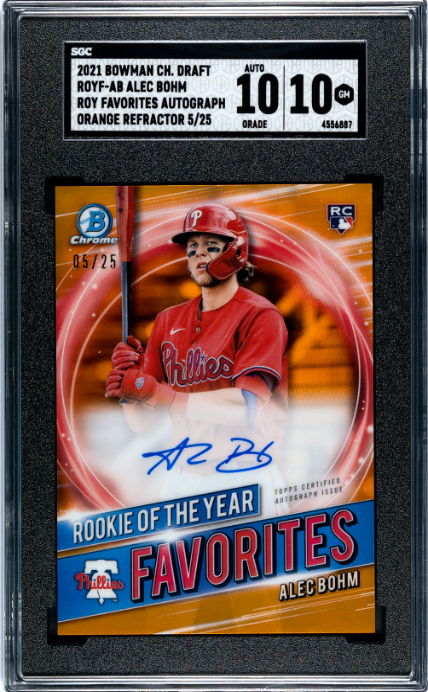 2021 Bowman Chrome Draft Roy Favorites Auto Orange Refractor Alec Bohm SGC 10