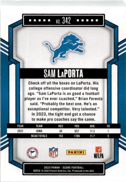2023 Score #342 Sam LaPorta Rookie Detroit Lions