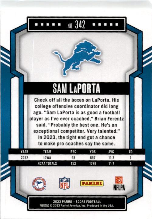 2023 Score #342 Sam LaPorta Rookie Detroit Lions