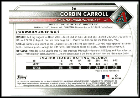 2025 Bowman Chrome Mojo Refractor #96 Corbin Carroll Arizona Diamondbacks