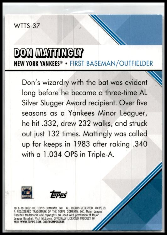 2022 Topps Welcome to the Show #WTTS-37 Don Mattingly New York Yankees