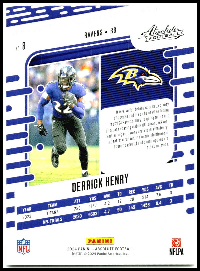 2024 Panini Absolute #8 Derrick Henry Baltimore Ravens