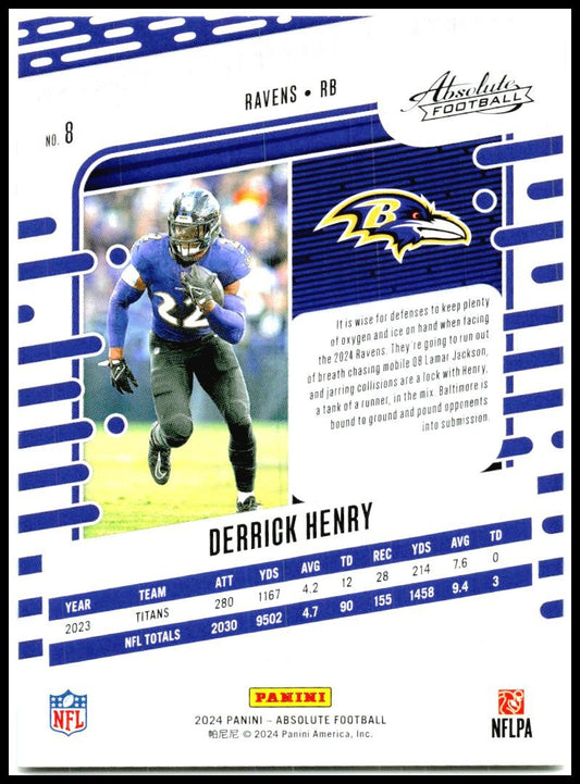 2024 Panini Absolute #8 Derrick Henry Baltimore Ravens