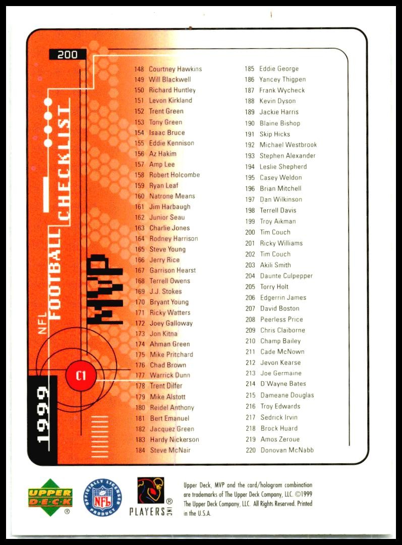 1999 Upper Deck MVP #200 Tim Couch Cleveland Browns