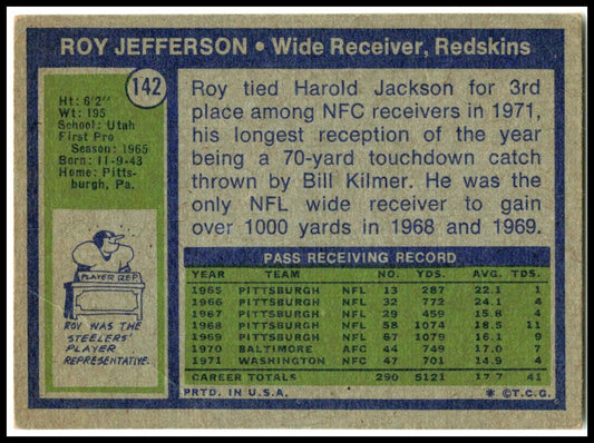 1972 Topps #142 Roy Jefferson Washington Redskins