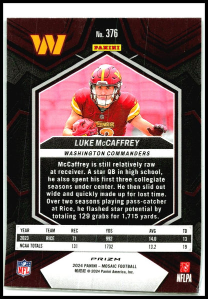 2024 Panini Mosaic Mosaic Green #376 Luke McCaffrey Washington Commanders
