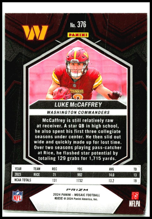 2024 Panini Mosaic Mosaic Green #376 Luke McCaffrey Washington Commanders