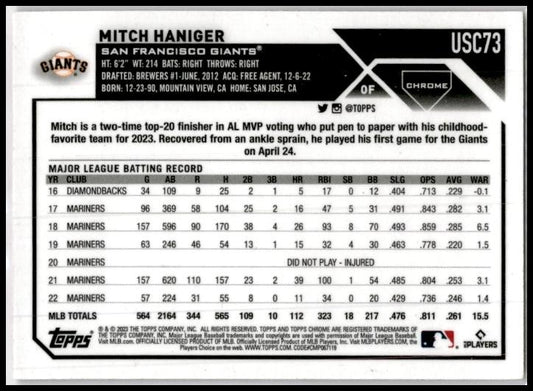 2023 Topps Chrome Update Pink #USC73 Mitch Haniger San Francisco Giants