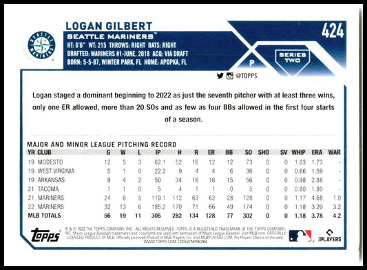 2023 Topps #424 Logan Gilbert Seattle Mariners