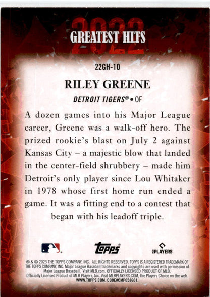 2023 Topps 2022 Greatest Hits #22GH-10 Riley Greene