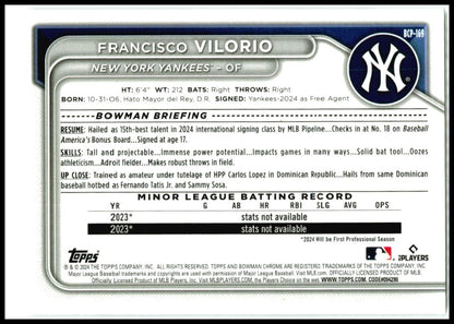 2024 Bowman Chrome Prospects Mojo Refractors #BCP-169 Francisco Vilorio Yankees