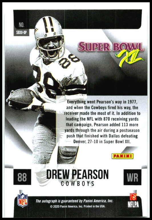 2020 Prizm Super Bowl Signatures Prizm #SBXII-DP Drew Pearson Auto Dallas