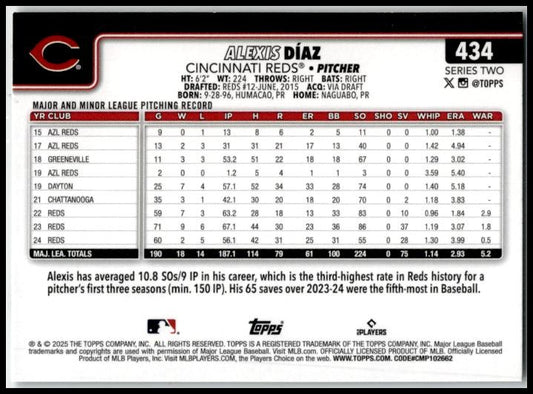 2025 Topps Sandglitter #434 Alexis Díaz Cincinnati Reds