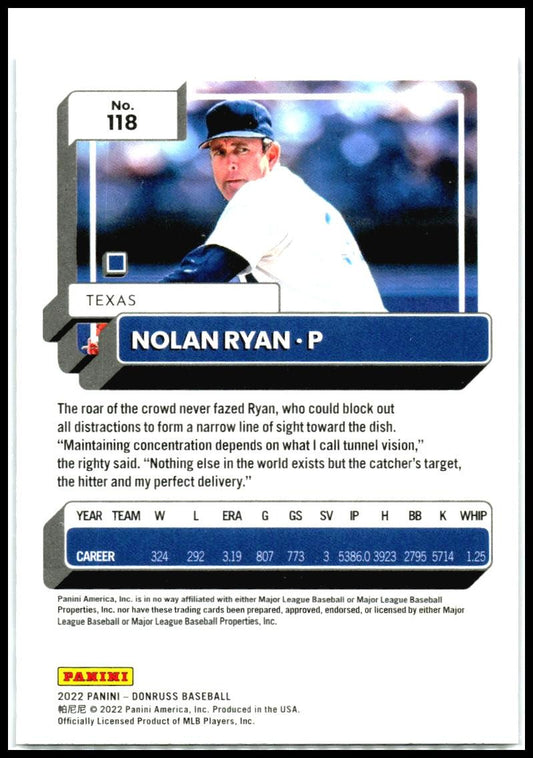 2022 Donruss Holo Purple #118 Nolan Ryan Texas Rangers